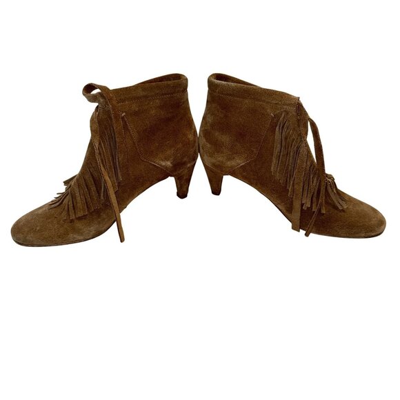 Maje Brown Leather Suede Fringe Ankle Booties Boots Women's 37 - Picture 3 of 7